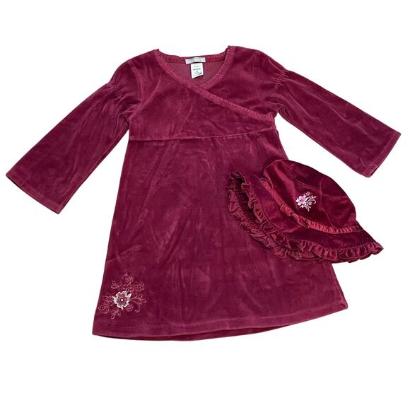 Carters Girls Velvet Dress 3T Toddlers With Hat Thanksgiving Holiday Fall Party - Picture 1 of 6